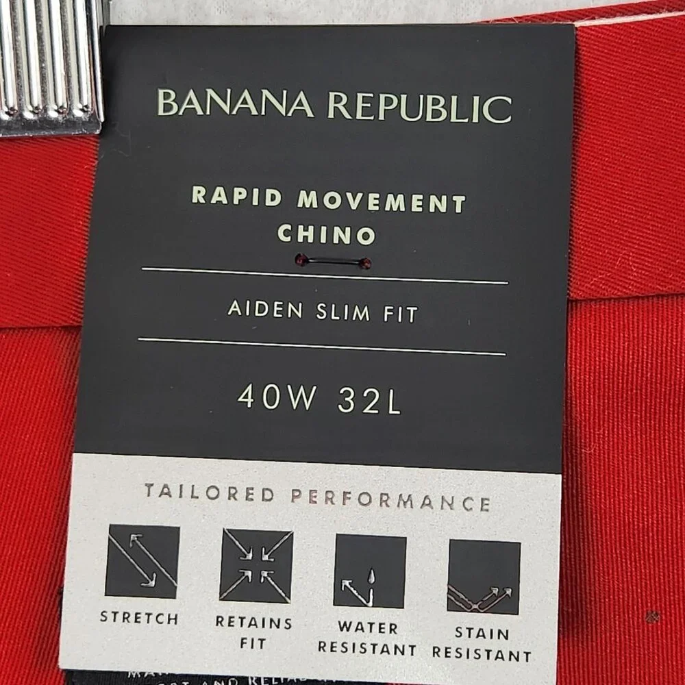 Banana Republic Pants Mens 40x32 Red Aiden Slim Fit Rapid Movement Chino NEW